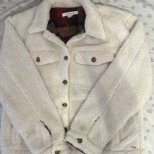 Off-white sherpa button up jacket